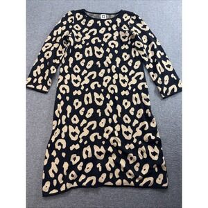 Anne Klein black and tan leopard print sweater dress Size Medium